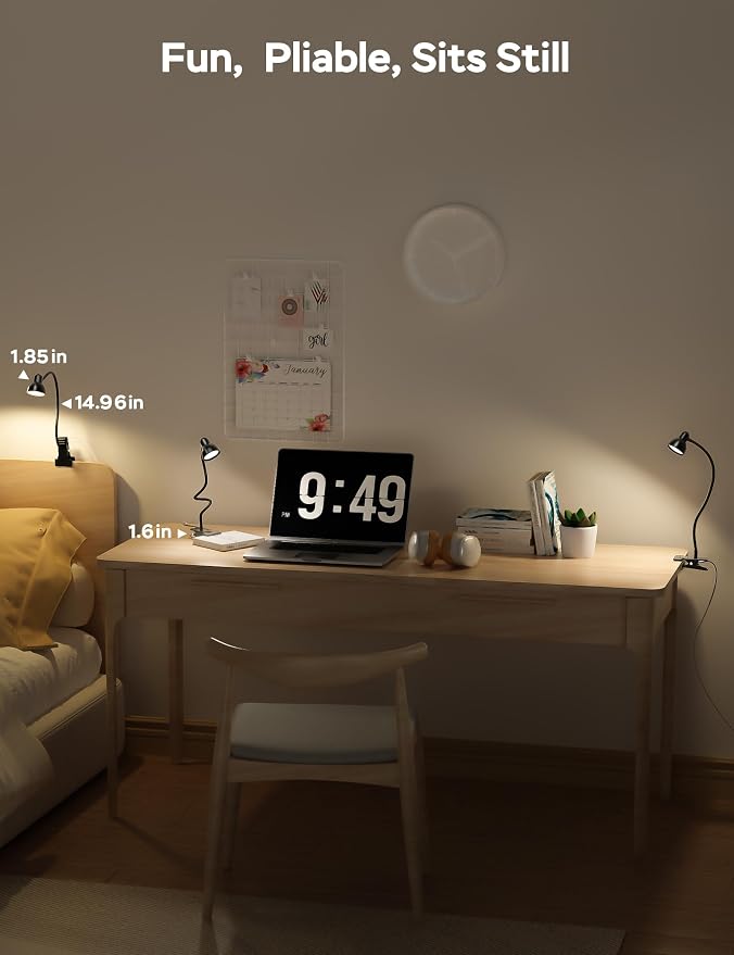 LiFMIRA Clip-on Reading Light - 3 Color Modes, 10 Dimmable Brightness,Black | Eye Care Clamp Desk Lamp with Flexible Gooseneck for Reading in Bed, Desk, Headboard, Computer - Image 5