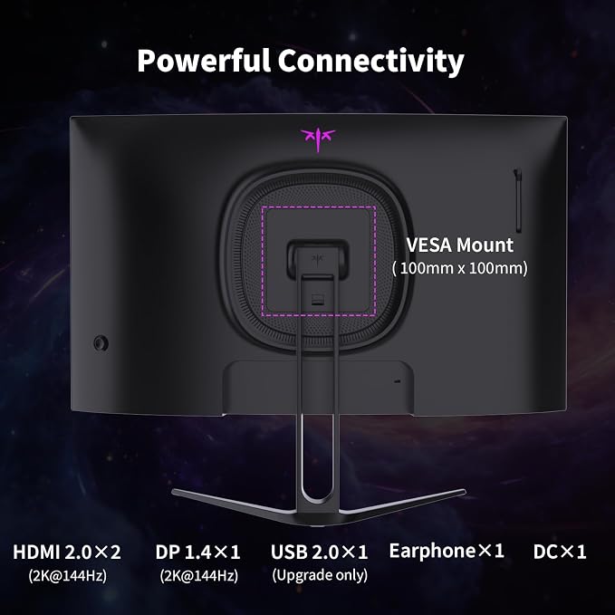 KTC H27S5C 27 Inch Curved Gaming Monitor, 1440P QHD 144Hz Monitor, HDR 400 | 2560x1440 120Hz Curve Monitors, 1500R HVA Panel, Adaptive Sync, 400nits, 129%sRGB, HDMI DP, Eye Care VESA 100x100 Mount - Image 6