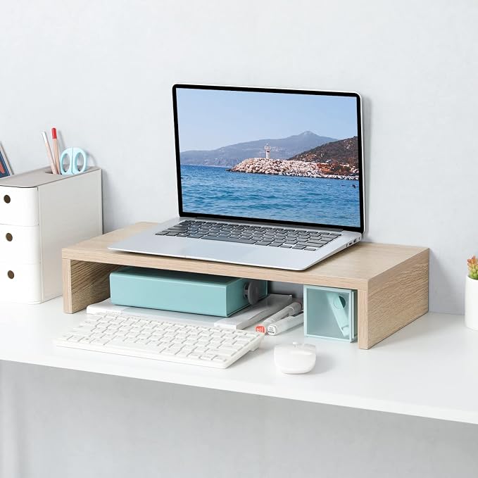 TEAMIX 20 Inch Wood Monitor Stand Riser, Wooden Desktop Stand for PC/TV/Laptop/Printer, Cozy Monitor Riser with Storage, Computer Stand Space-Saving - Image 8