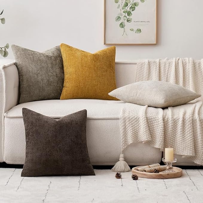 MIULEE Pack of 4 Couch Throw Pillow Covers 16x16 Inch Neutral Gold/Brown Soft Decorative Chenille Pillow Covers Farmhouse Accent Cushion Covers for Boho Fall Home Decor Sofa Bedroom Living Room - Image 5