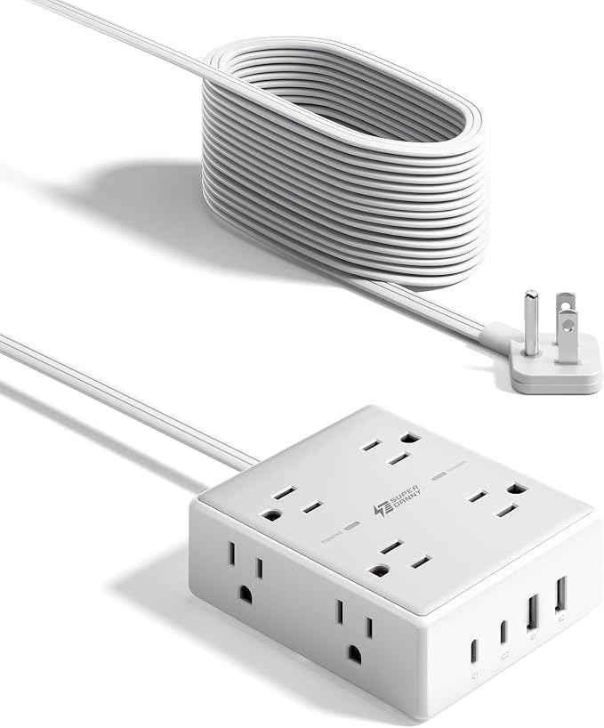 SUPERDANNY Extension Cord,Flat Plug Surge Protector Power Strip,20Ft | 8 AC & 4 USB Ports (2 USB C),Surge Protector with 1050J,Desk Charging Station for Home Office,College Dorm Room Essentials - Image 9