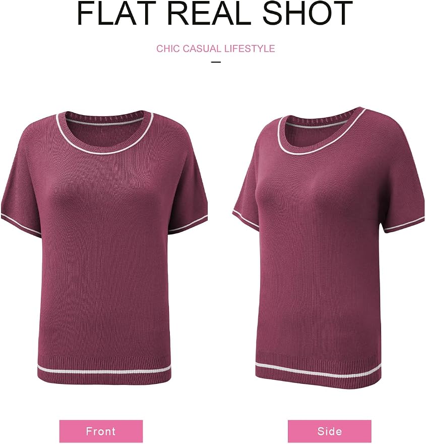 SHEWIN Womens Tops Trendy Short Sleeve Shirts Crewneck Lightweight Knit Sweater Top Business Casual Outfits - Image 6