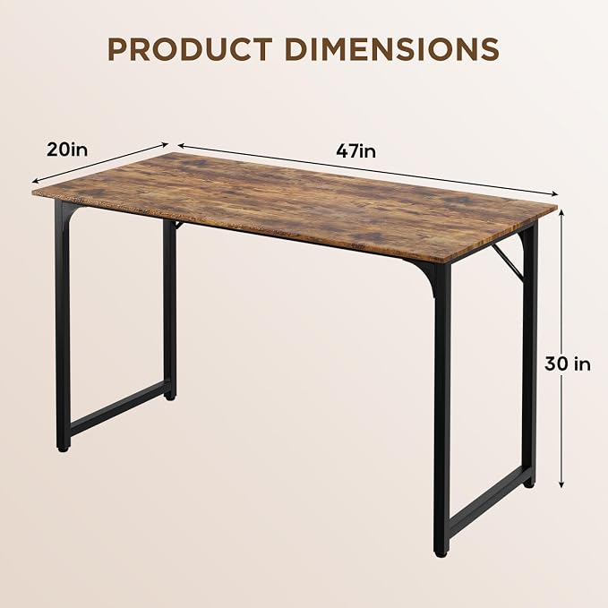 PayLessHere | 47 Inch Computer Desk | Brown | Sturdy Office Desk | Metal Frame, Adjustable Feet | Water-Resistant, Scratchproof Surface | Writing Table for Home Office or Study | Pack of 1 - Image 3