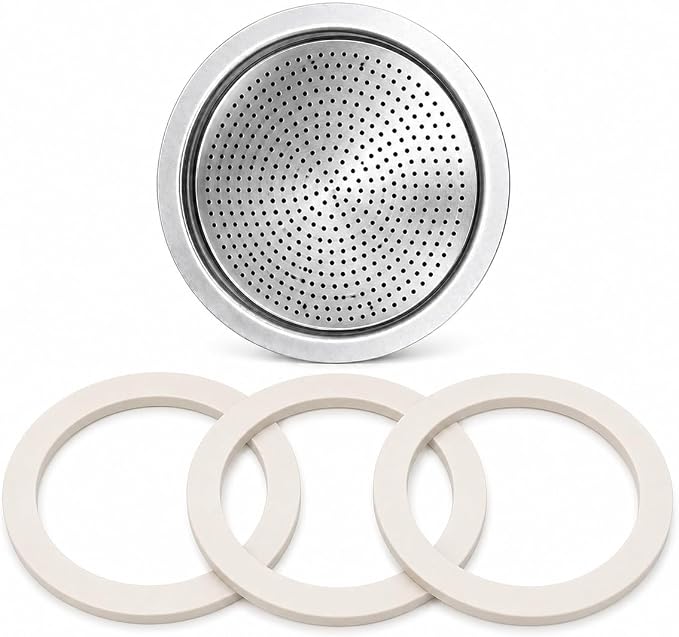 Univen 2.5" (64mm) Espresso Filter and Gasket Seals Compatible with Bialetti 6 Cup Aluminum Espresso Makers by Univen