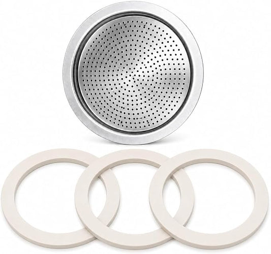 Univen 2.5" (64mm) Espresso Filter and Gasket Seals Compatible with Bialetti 6 Cup Aluminum Espresso Makers by Univen
