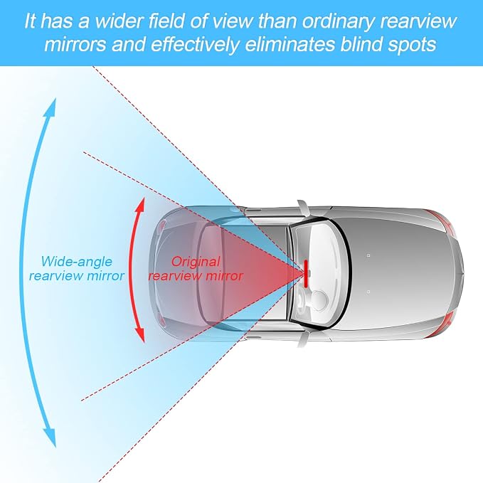 Car Rearview Mirror, 12 Inch Panoramic Wide Angle Anti-Glare, Clip on Auto Rear View Mirror, HD Clear Convex Surface, Car Interior Accessories Universal for SUV, Truck, Van, Vehicles (Blue) - Image 4