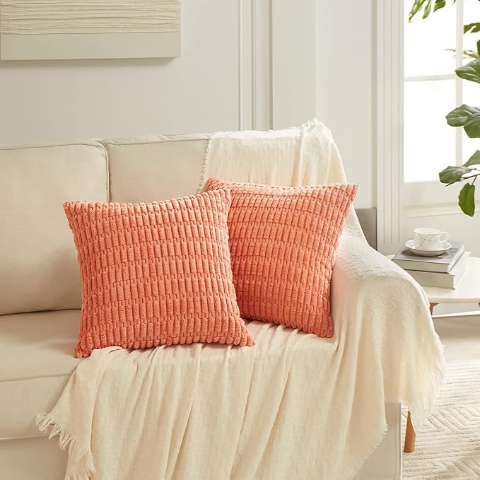 Fancy Homi 4 Packs Decorative Throw Pillow Covers for Living Room Couch Bed, Modern Farmhouse Boho Home Décor Accent Cushion Case, 20" x 20", Coral - Image 7