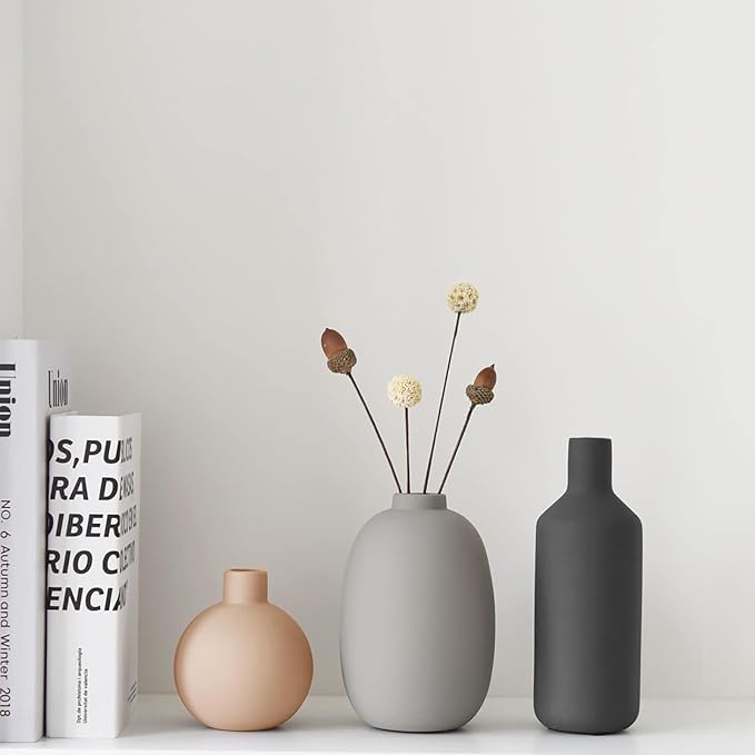 Smiletag Ceramic Modern Farmhouse Vase, Neutral Small for Table, Living Room, Shelf, Bookshelf and Entryway Décor, Set of 3 - Image 5