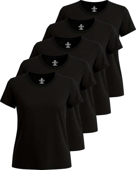 5 Pack Women's Dry Fit Short Sleeve Athletic Gym Workout Running Tops | Available in Plus Size, Exercise, Sports, Fitness, Quick Dry, Cooling, Moisture Wicking, Loose Basic Tees, Yoga, Pilates by RealEssentials