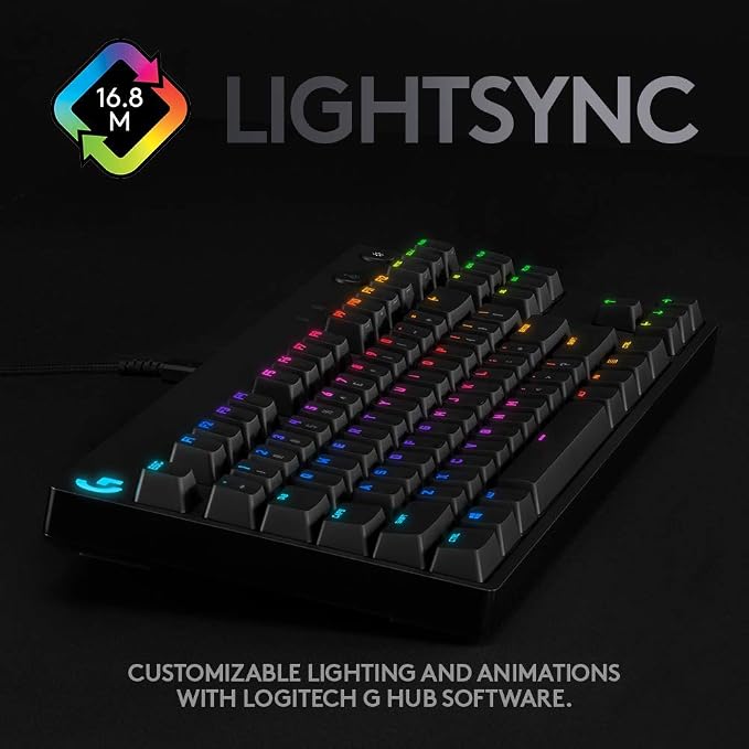 Logitech G PRO Mechanical TKL Tenkeyless Gaming Keyboard (Clicky) - Black | Ultra portable, detachable Micro USB cable, 16.8 million color Lightsync backlit keys - Image 5