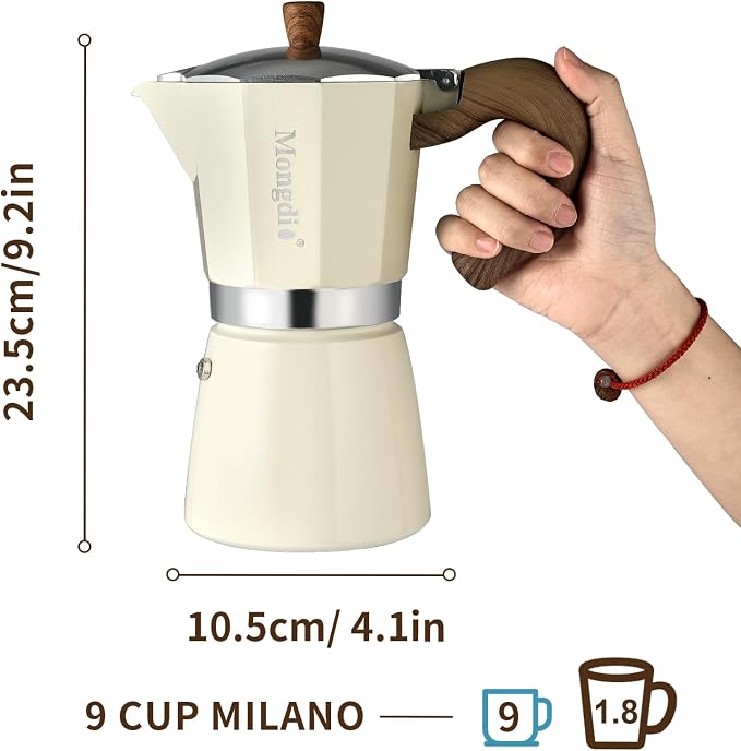 Mongdio Stovetop Espresso Maker Moka Pot, Cuban Coffee Maker Stove top coffee maker Moka Italian Espresso Greca Coffee Maker Brewer Percolator, 9 Espresso Cups, 15 oz - White - Image 5