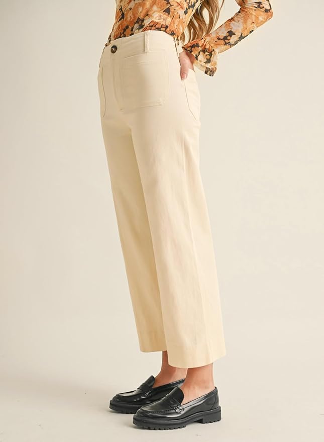miduo Womens High Waisted Cropped Wide Leg Stretchy Straight Pants Trousers with Pockets - Image 4