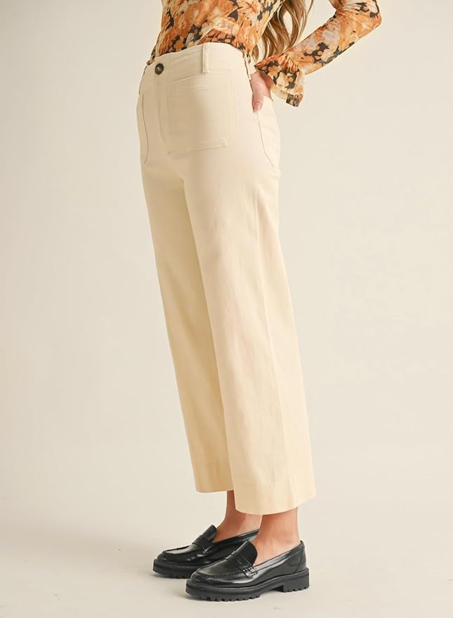 miduo Womens High Waisted Cropped Wide Leg Stretchy Straight Pants Trousers with Pockets - Image 4