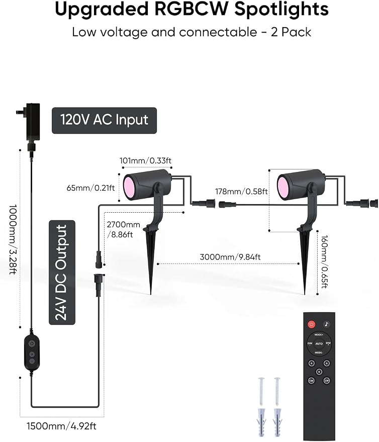 APPECK Smart Landscape Lighting Kit 12W, 2 Pack Outdoor Spot Lights RGBCW | Color Changing Landscape Lights, White Adjustable, for Garden Pathway Yard, Daily Holiday Decor, App/Remote/Voice Control - Image 3