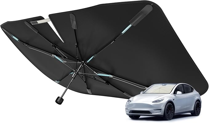 [Upgraded] Nmoiss Windshield Sun Shade Umbrella - [Vinyl Coating Heat Shield] Protect Car from Sun Rays & Heat Damage Keep Cool and Protect Interior, Spring Structure Edge Medium 56" L x 31" W by Nmoiss