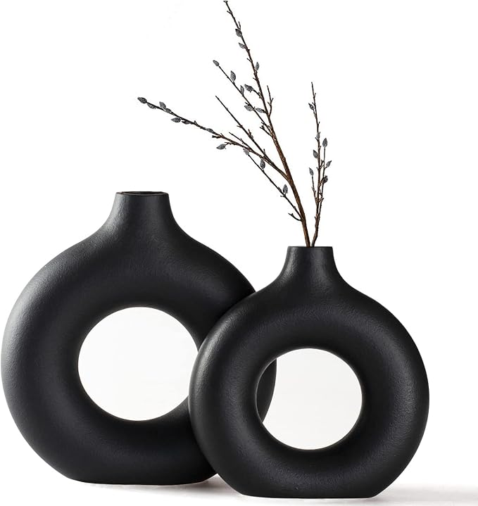 CEMABT Vases for Pampas Grass, 2pc Creative Vase Modern Home Decor,Handmade Vase Black Ceramic Dried Flowers Crafts Ornaments for Office Home Deco Decoration by CEMABT