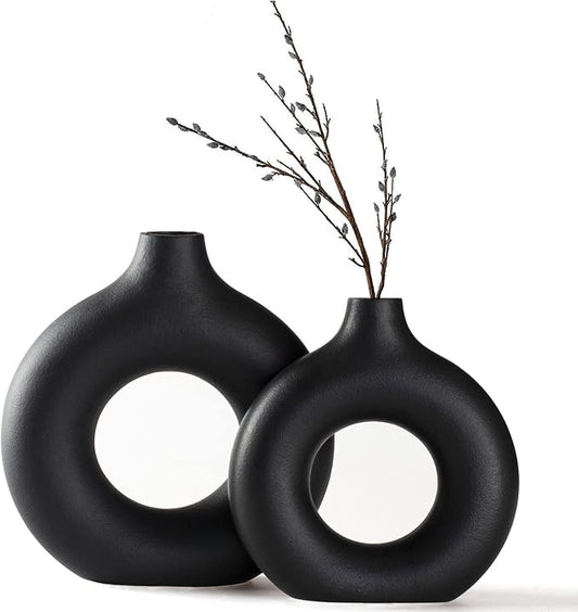 CEMABT Vases for Pampas Grass, 2pc Creative Vase Modern Home Decor,Handmade Vase Black Ceramic Dried Flowers Crafts Ornaments for Office Home Deco Decoration by CEMABT