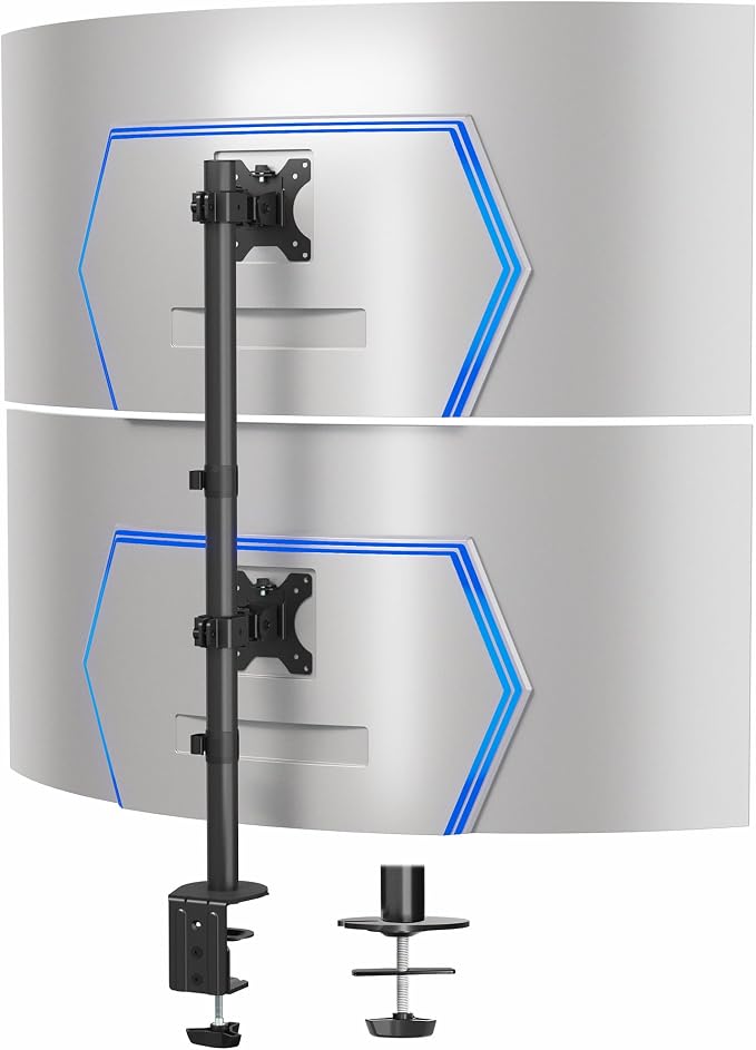 VIVO Dual Vertically Stacked Ultra-Wide Monitor Desk Mount, Extra Tall Heavy Duty Adjustable Stand for 2 Ultrawide Screens up to 45 inches, 25 lbs Per Screen Capacity, Black, STAND-V200R by Unknown