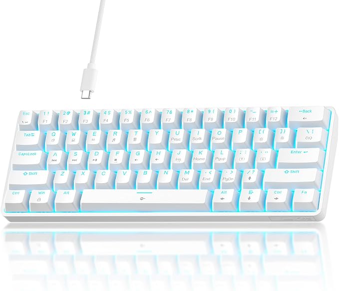 TMKB 60% Mechanical Gaming Keyboard, Red Linear Switch, Wired, White | LED Backlight, Anti-Ghosting, Detachable USB-C, Double-Shot Keycaps, 61 Keys by TMKB