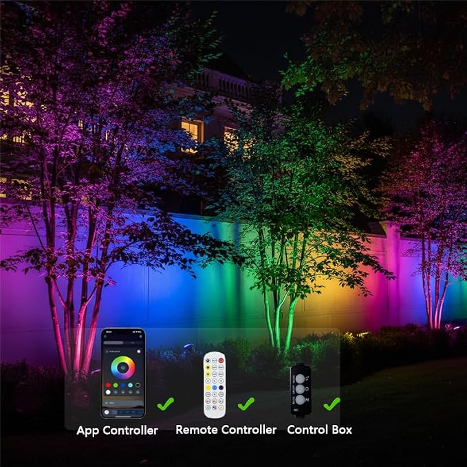 Smart Landscape Spotlights, Low Voltage IP67 Waterproof Outdoor Spot Lights Compatible with APP/Remote Control Color Changing Lights for Yard Garden Pathway Lawn Tree Festival 6 Pack - Image 3