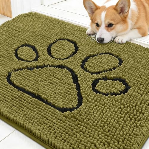 OLANLY Dog Door Mat for Muddy Paws 30x20, Paw Print Design Chenille Mud Mat by OLANLY