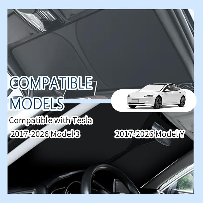 Car Windshield Sun Shade Compatible with Te/SLA 2017-2026 Model 3/Y,Oxford Cloth Sun Shade for Car Windshield with Foldable Design,Windshields Cover Suns Shades with Storage Bag - Image 4
