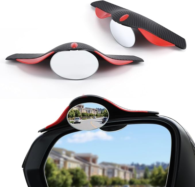 LivTee Blind Spot Mirror with Side Mirror Rain Guard, HD Glass Frameless Convex, Carbon Fiber 2-in-1 Side Mirror Covers Kit with Wide Angle Adjustable Stick for Cars SUV and Trucks, Pack of 2 by LivTee