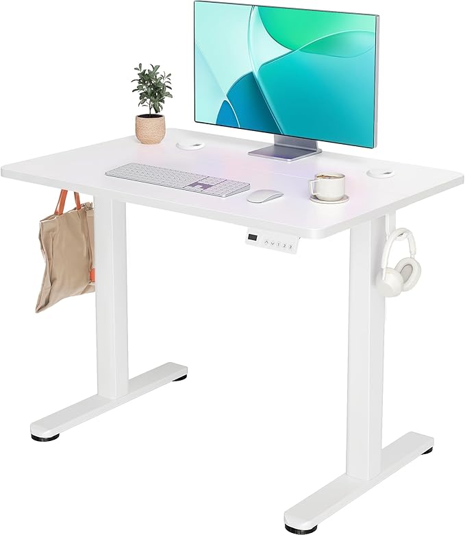 YDN 35 x 20 Inch White Electric Standing Desk | Adjustable Height, Sit Stand, Cable Management, Ergonomic, Home Office by YDN