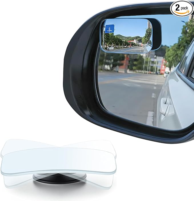 LivTee Blind Spot Mirror, Rectangle Shaped HD Glass Frameless Convex Rear View Mirror with wide angle Adjustable Stick for Cars SUV and Trucks, Pack of 2 by LivTee