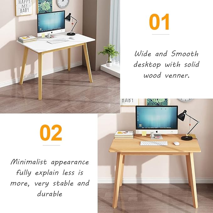IOTXY Simple Wooden Writing Desk - Modern Minimalist Style PC Laptop Computer Workbench with Solid Wood Legs, 47" W Home Office Work Table for TV Stand Music Video Live Broadcast Workstation, Walnut - Image 7