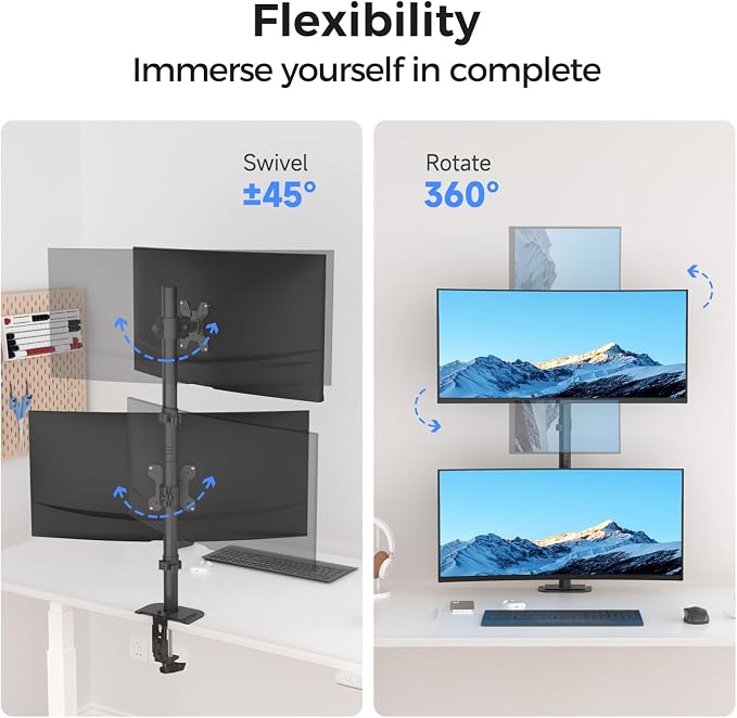 Suptek Dual LED LCD Monitor Stand up Desk Mount for 2 / Two Screens up to 32 inch Extra Tall 31.5" Pole Heavy Duty Fully Adjustable Stand Vertical Array (MD6802) - Image 4