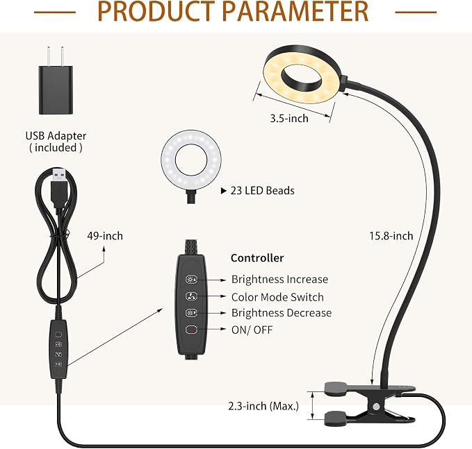 iZELL Desk Lamp, [3 Color Modes & 10 Brightness] LED Reading Light with Clamp, Silicone Flexible Arm Book Light for Kids Reading Book in Bed at Night Clip on Table, Headboard, Dorm - 15.8‘’ Black - Image 9