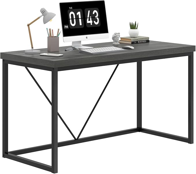 EXCEFUR Modern Computer Desk, Small Home Office Desk, Wood and Metal Writing Study Table Workstation for Bedroom Living Room, Rustic Grey, 47 inch - Image 8
