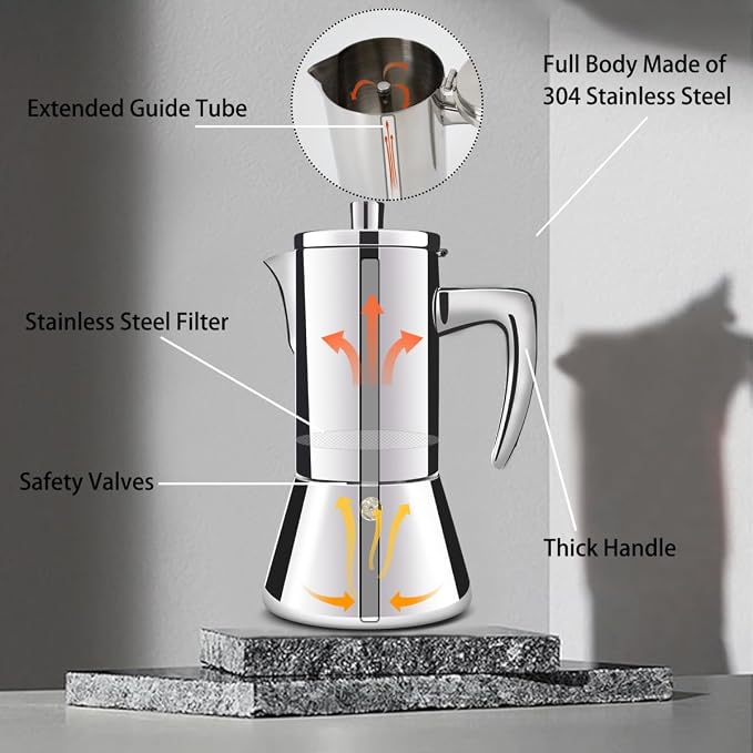 12 Cup Thickened 304 Stainless Steel Moka Pot Stovetop Espresso Maker Cafeteras Italian Percolator Espress Makers Capable Greca Mocha Coffee Machine for Induction Home and Camping 600ml 20oz - Image 3