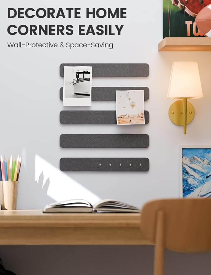 Fluxynara 13" x 2" Felt Wall Panels, Charcoal Gray | 5-Pack Cork Board Alternative with 35 Push Pins, Adhesive Mounting for Bedroom Door or Home Office - Image 4