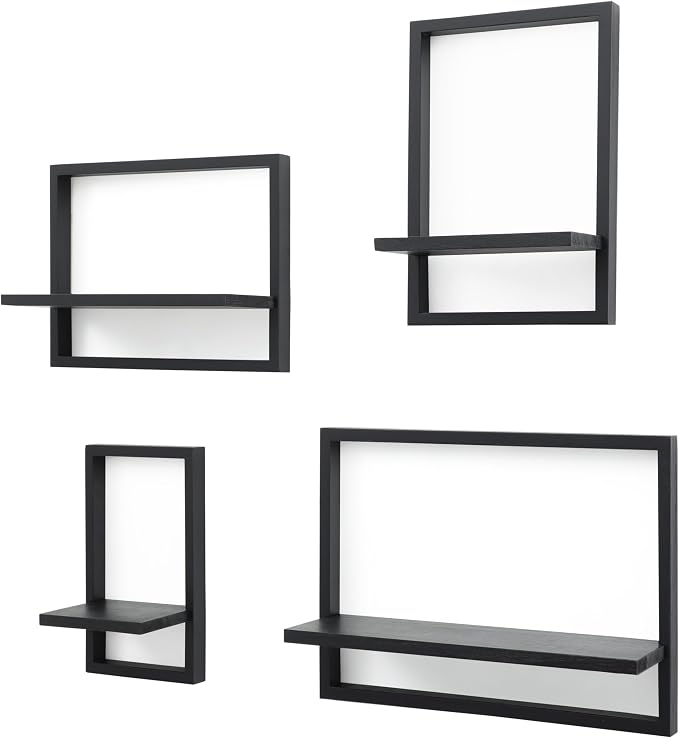 PHOENANCEE Square Floating Shelves,Framed Wall Shelf Decorative Set of 4,Modern Plants Hanging Display Art Decor Storage for Livingroom Bedroom Bathroom Farmhouse,Home Light Wood,Rustic Black - Image 8
