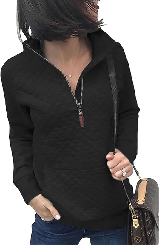 BTFBM Women Fashion Quilted Pattern Lightweight Zipper Long Sleeve Plain Casual Ladies Sweatshirts Pullovers Shirts Tops by BTFBM