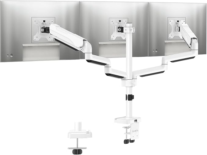MOUNTUP Triple Monitor Stand Mount - 3 Monitors Desk Mount for Computer Screens Up to 27 inch, Triple Monitor Arm, Heavy Duty Monitors Stand, Each Arm Holds 4.4-19.8 lbs, White by MOUNTUP