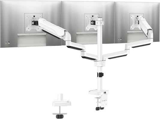 MOUNTUP Triple Monitor Stand Mount - 3 Monitors Desk Mount for Computer Screens Up to 27 inch, Triple Monitor Arm, Heavy Duty Monitors Stand, Each Arm Holds 4.4-19.8 lbs, White by MOUNTUP