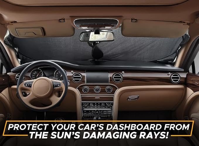 EcoNour Car Windshield Sunshade | Blocks 99% Heat & Keeps Interior Cool | Universal Fits Cars, SUVs, Trucks | Automotive Sun Screen, Visor & Car Accessories for Summer | Medium (64x32 Inches) - Image 7