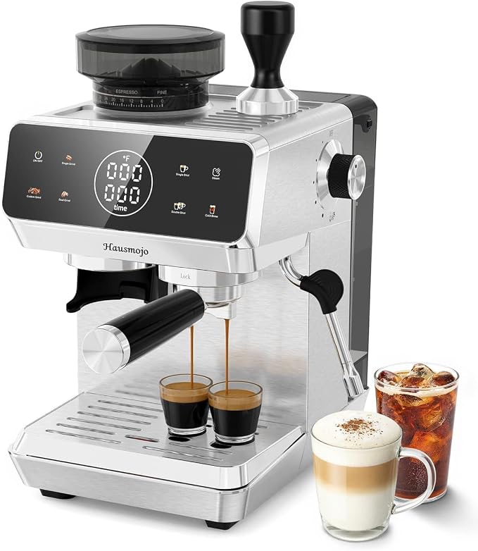 CM1620 Espresso Machine with Built-in Burr Grinder, 20 Bar Bean-to-Cup Espresso Maker with 44 Grind Settings & Steam Wand, Touchscreen Coffee Machine for Latte, Cappuccino by Hausmojo