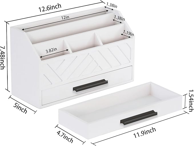 dreampossible Wood Desk Organizer and Accessories with Drawer, Bill Mail Organizer and File Mail Holder for Office Supplies, Modern Desk Accessories & Workspace Organizers for Desk Organization - Image 6
