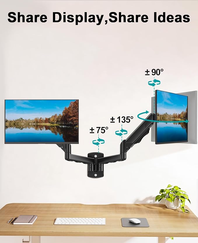 MOUNT PRO Dual Monitor Wall Mount for 2 Computer Screen up to 32 Inch, Gas Spring Double Monitor Arm Holds Up to 19.8lbs Each, Full Motion Adjustable Wall Monitor Mount, VESA Mount 75x75/100x100 - Image 5