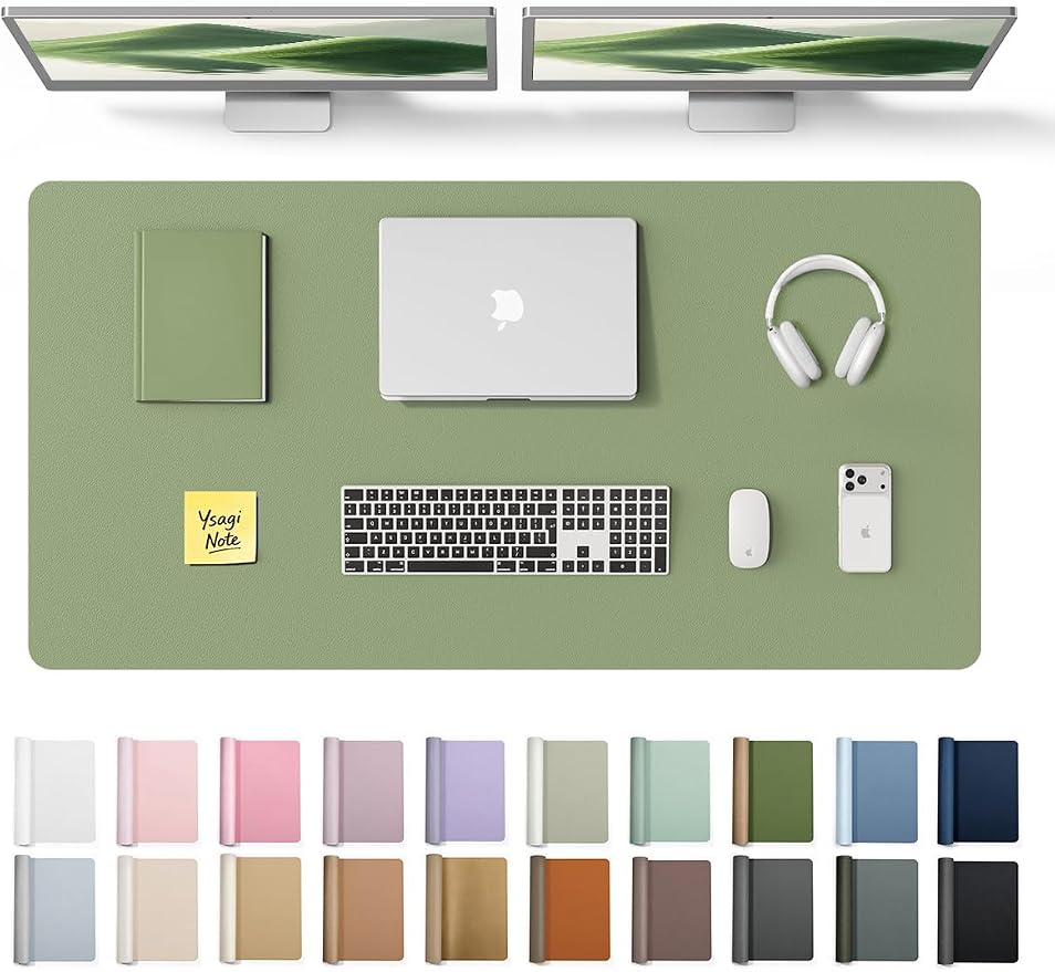 YSAGi Leather Desk Protector, Office Mat, Large Mouse Mat, Non-Slip PU Leather Blotter, Laptop Desk Pad, Waterproof Writing Pad for Office and Home (Bamboo Green, 47.2" x 23.6") by YSAGi