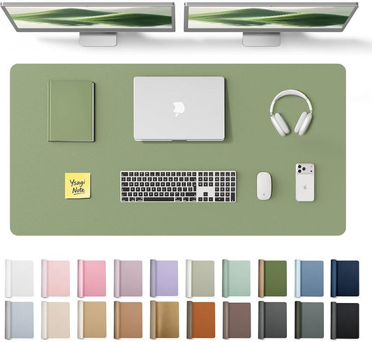 YSAGi Leather Desk Protector, Office Mat, Large Mouse Mat, Non-Slip PU Leather Blotter, Laptop Desk Pad, Waterproof Writing Pad for Office and Home (Bamboo Green, 47.2" x 23.6") by YSAGi