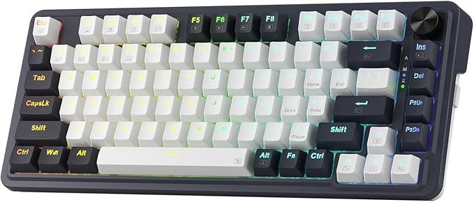 Redragon K673 PRO Wireless 81-Key RGB Gasket Gaming Keyboard, Scroll Knob | Multi-Function Control Wheel, 0-Delay Tri-Mode, Cushioned 5-Layer Noise Dampening for Creamy Thocky Sound, Compact 80% Size by REDRAGON
