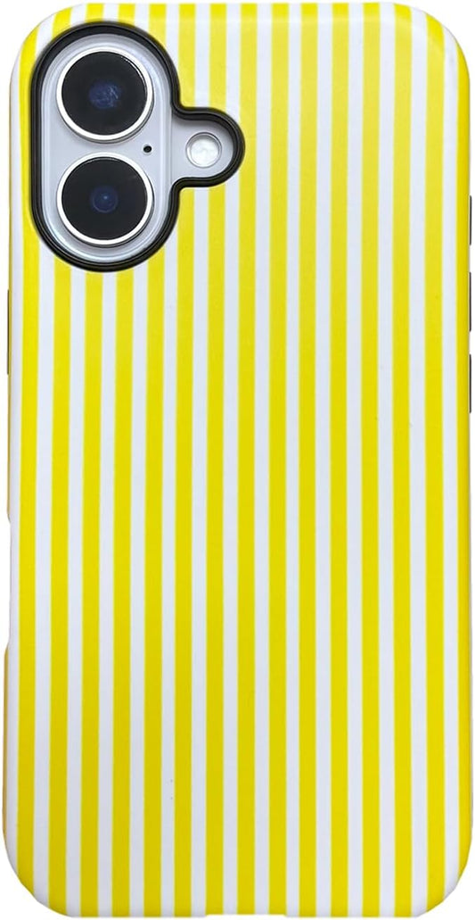 for iPhone 16 Case Striped Cute Aesthetics Phone Case Trendy Protective Shockproof Cover for iPhone 16 Yellow White by Unknown