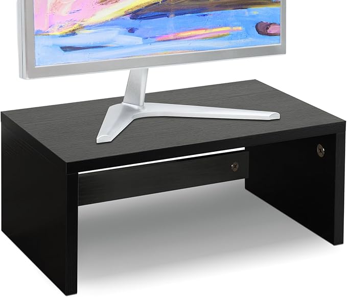TEAMIX 6.7 inch Tall Monitor Stand Riser, Wood Shelf Riser, Desk Organizer | Laptop/Printer/Computer Stand, Extra Storage Underneath, Minimalist, Modern Design, Smooth Black Finish, for Home Office by TEAMIX