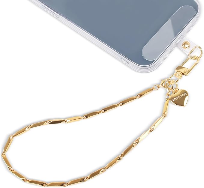 AULEEP Phone Chain Wristlet Gold Phone Charm Wrist Strap,Universal Metal Phone Wristlet with Clear Tether Tab,Anti Theft Phone Strap for Shopping Traveling Party by AULEEP