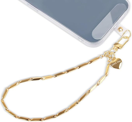 AULEEP Phone Chain Wristlet Gold Phone Charm Wrist Strap,Universal Metal Phone Wristlet with Clear Tether Tab,Anti Theft Phone Strap for Shopping Traveling Party by AULEEP